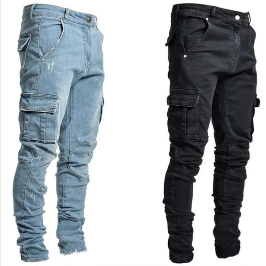 Jeans Man Pants Casual Cotton Denim Trousers Multi Pocket Cargo Pants Men Fashion Denim Trousers Men's Side Pockets Cargo jeans San Remo