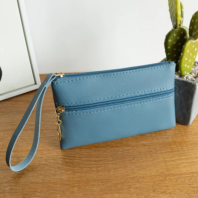 Portable Card Holder Fashionable Small Double Zipper Ladies Bag Elegant Clutch for Gift