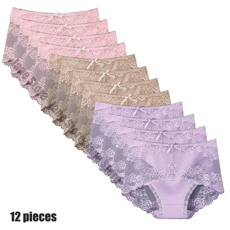 7 piezas de ropa interior de algodón para mujer, bragas transparentes de encaje, cómodas, antibacterianas, de talla grande