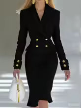 V-neck Double breasted Blazer Dress