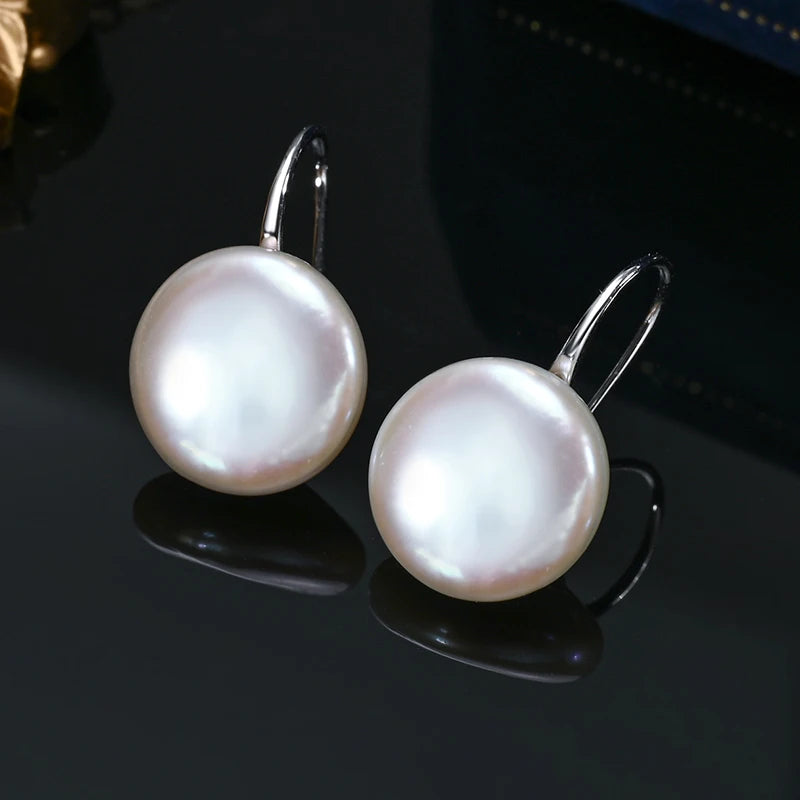 Baroque Button Natural Freshwater Pearl Ear Spoon Style Earrings 925 Sterling Silver Fashion Classic Elegant Gifts for Women San Remo Shops