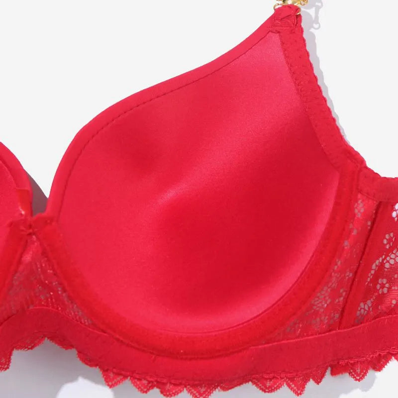 Push Up Padded Bra with Rhinestone and Metallic Texture Lace Design