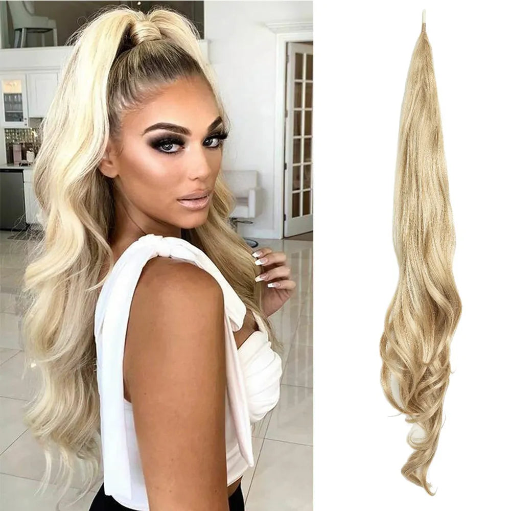 32inch Synthetic PonyTail Long Layered Flexible Wrap Around Fake Tail Hair Extensions Natural Curly Hairpiece for Women San Remo