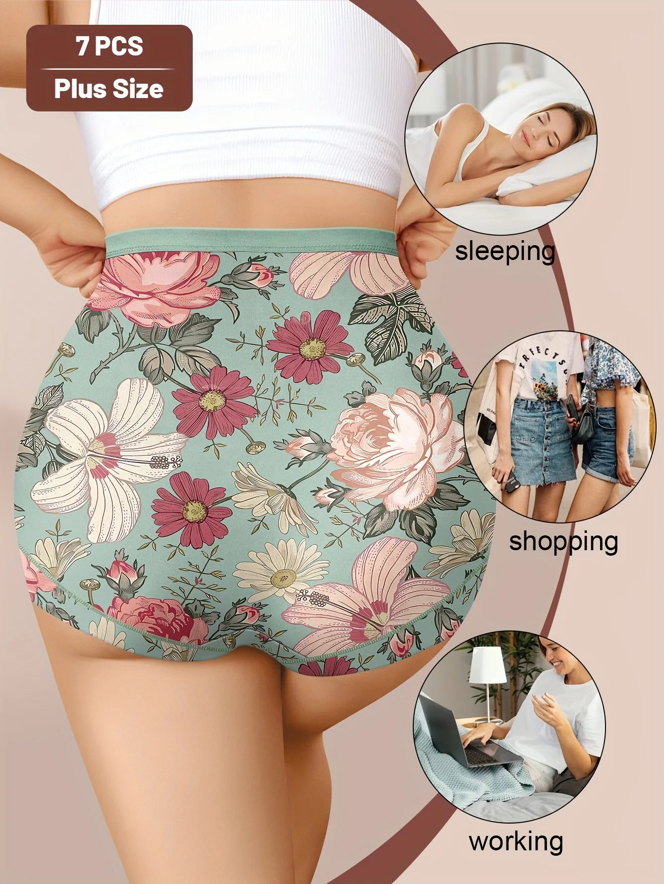 7pcs Plus Size Panties for Women Hot Sale Ladies Multi Color Panties Underwear Breathable Wholesale High Waist Printed Underwear