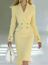 V-neck Double breasted Blazer Dress