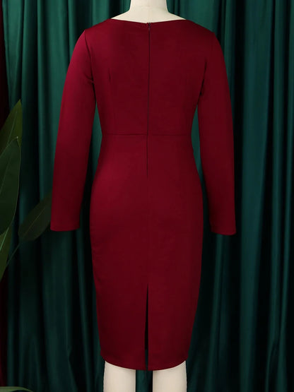 FairyShely 2025 Vestido de manga larga liso de talla grande para mujer, sexy, ajustado, de verano, ajustado, con curvas