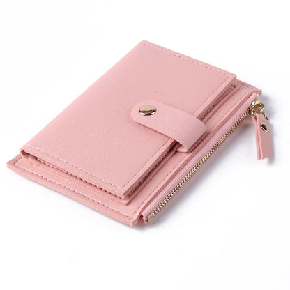 Cartera pequeña de piel sintética con múltiples ranuras y cremallera para mujer, color liso