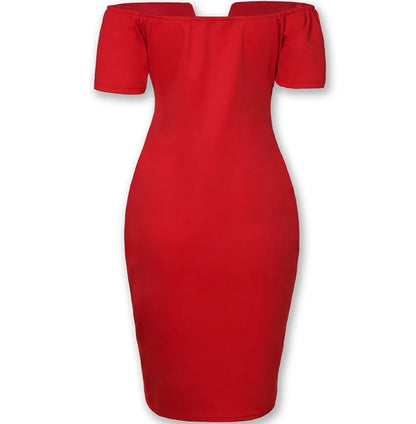 V style off-the-shoulder fitted dress with a tight waist