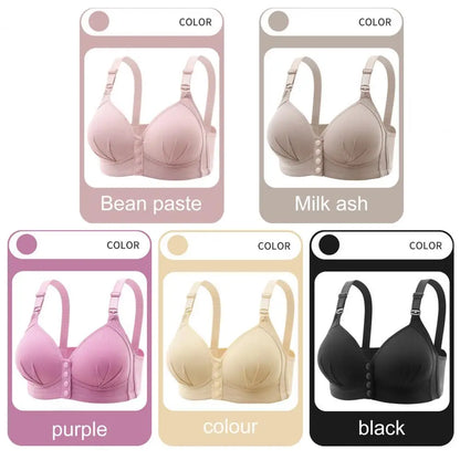 Front Button Closure Push Up Bra with Adjustable Straps Plus Size Support No Wire