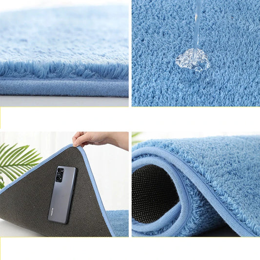 Solid Color Fluffy Bathroom Mat Anti-slip Bath Carpets Doormat For Toilet Absorbent Floor Rug Beside Bathtub Wash Basin Washable San Remo Shops