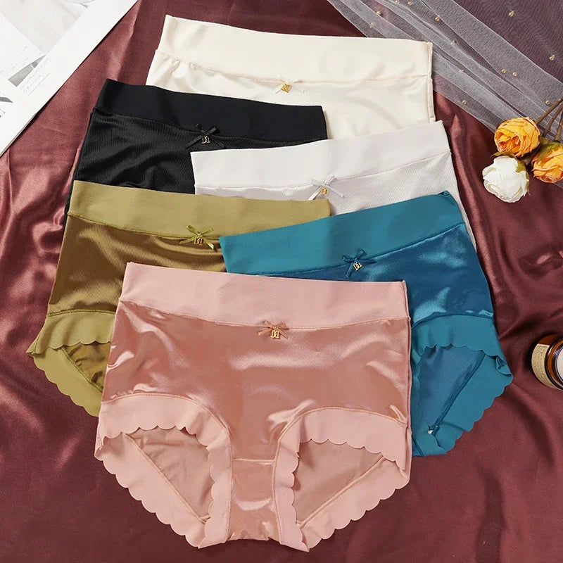 2pcs/set High-waist Women's Simple Satin Ice Silk Seamless Underwear Female Breathable High Quality Panties Butt Lift Briefs