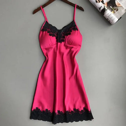 Summer Ice Silk Nightgown Women Backless Pajamas Thin Stain Lace Patchwork Sleepwear Nighty Gown Female Night Wear 잠옷