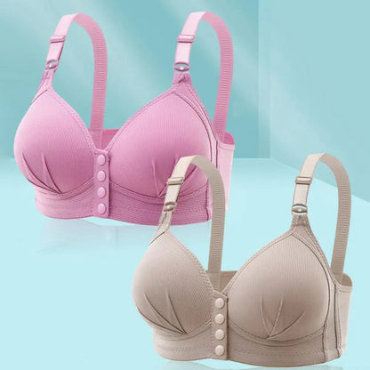 Front Button Closure Push Up Bra with Adjustable Straps Plus Size Support No Wire