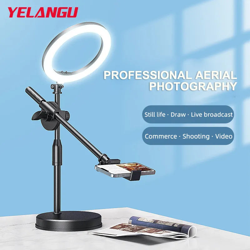 YELANGU Overhead Tripod With 6CM Ring Light Table Tabletop Shooting With Phone Holder Boom Arm For Live Youtube Streaming Video San Remo Shops