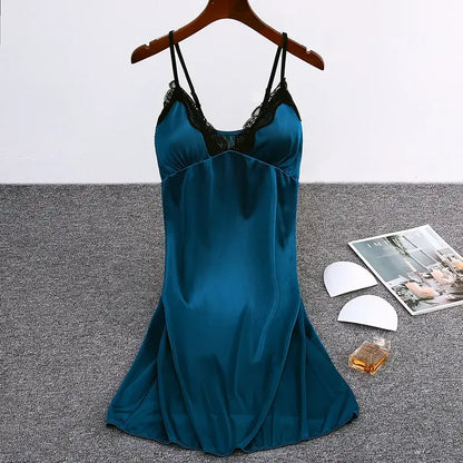 Camisones de mujer con sujetador acolchado, camisón de satén de seda sintética, vestido de dormir femenino con estampado de leopardo, ropa de dormir sin mangas, ropa de dormir para estar en casa, pijama