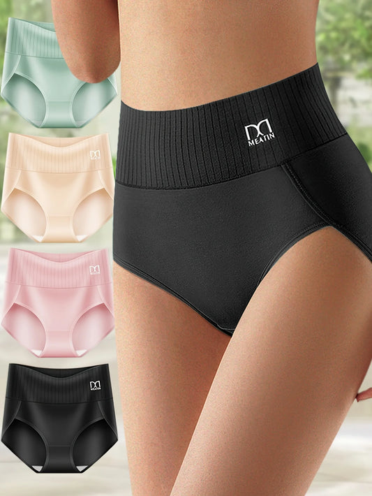 4 pcs High Waisted Tummy Tuck Women's Panties Breathable Cotton Hip Tuck Triangle Pants Comfortable Body Shaping