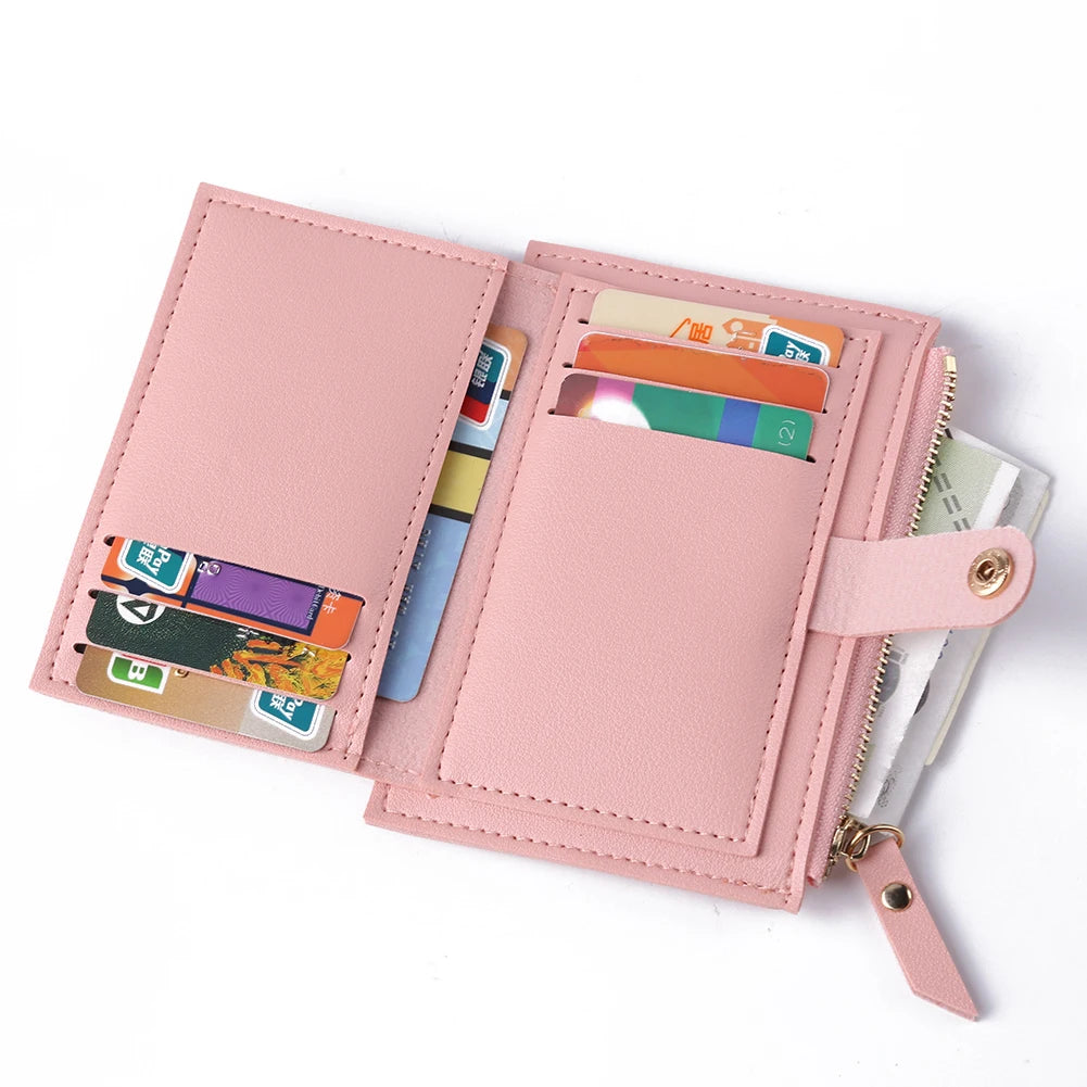 Women Fashion Multi-slot Zipper Card Holder PU Leather Mini Solid Color Wallet