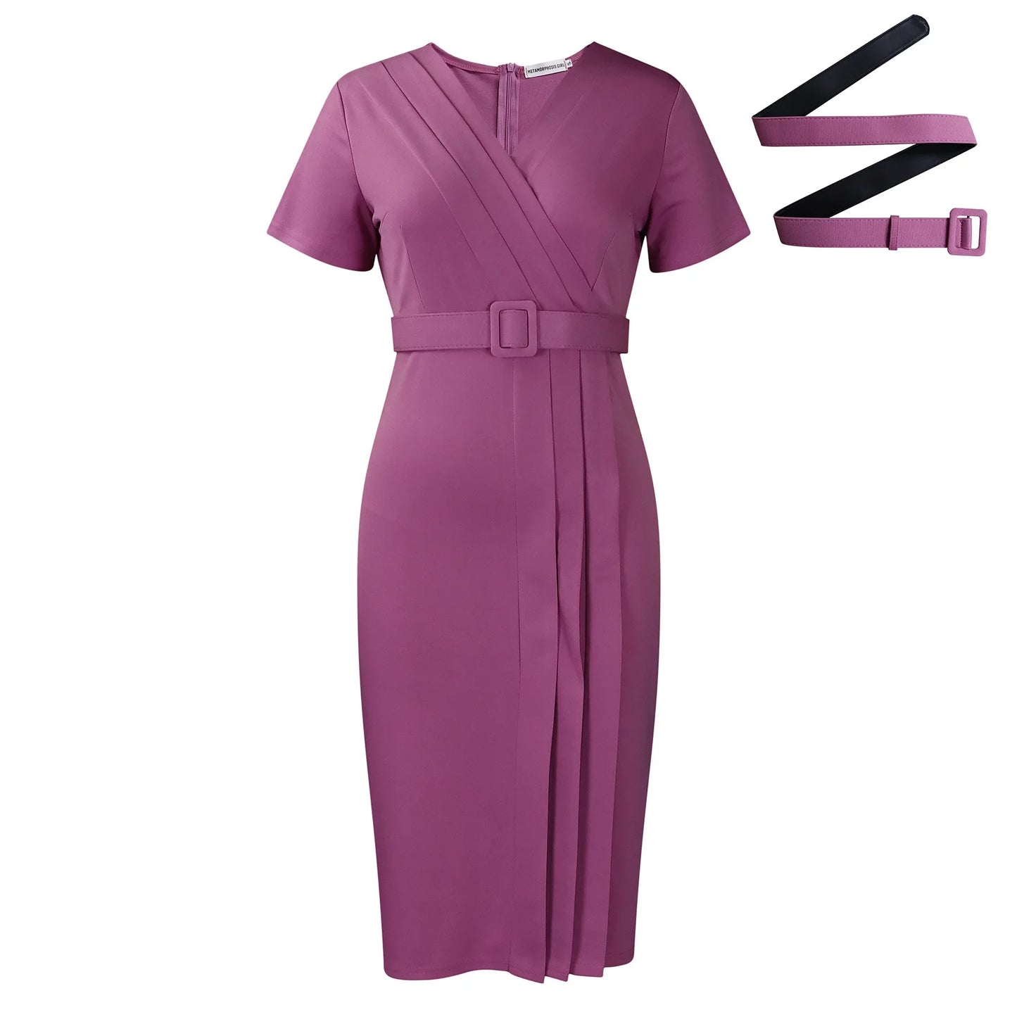 2024 Summer Women's Elegant Bodycon Dress Temperament Commuter Pencil Dress Lady Classic Short Sleeve Wrap Hip Dresses with Belt