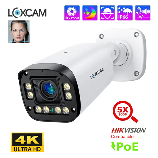 LOXCAM 4K Security IP Camera Ai Face Detection 8MP Auto Focus Lens 2.7-13mm 5x Zoom Video Surveillance POE Camera Two Way Audio San Remo Shops