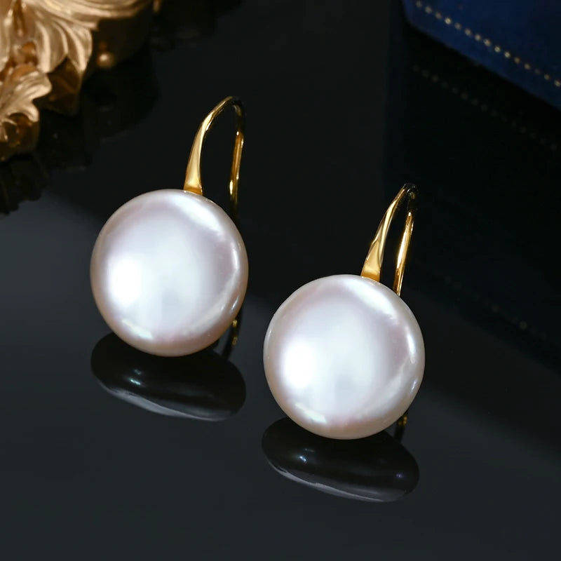 Baroque Button Natural Freshwater Pearl Ear Spoon Style Earrings 925 Sterling Silver Fashion Classic Elegant Gifts for Women San Remo Shops