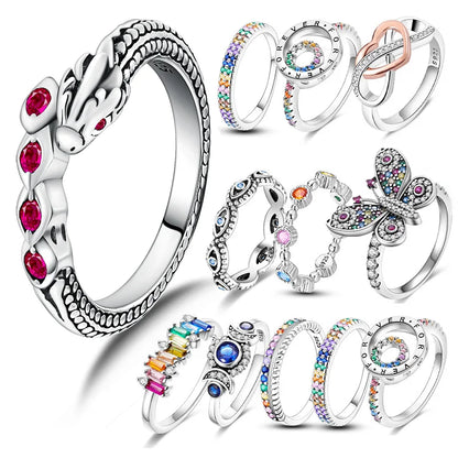 sterling Silver 925 Rings Shiny Lucky Red Zircon Original Fine Jewelry