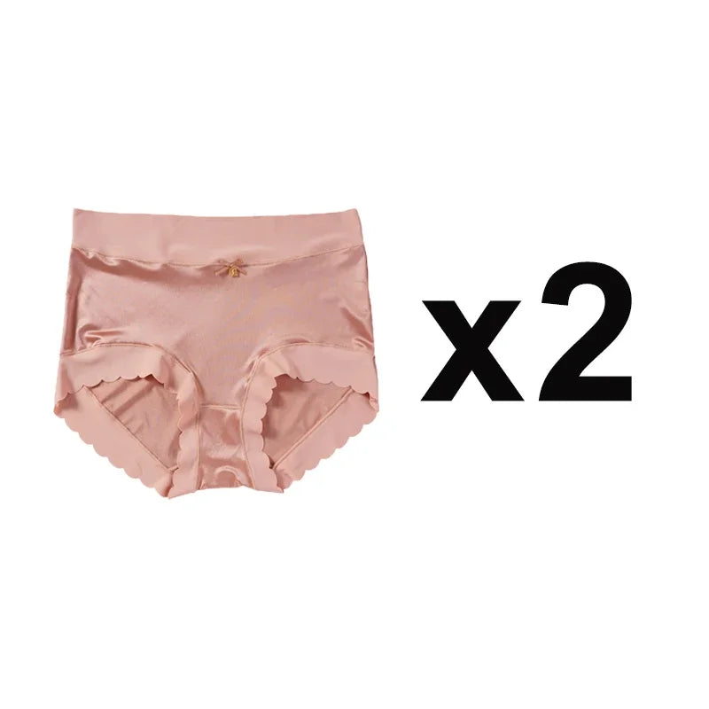 2pcs/set High-waist Women's Simple Satin Ice Silk Seamless Underwear Female Breathable High Quality Panties Butt Lift Briefs