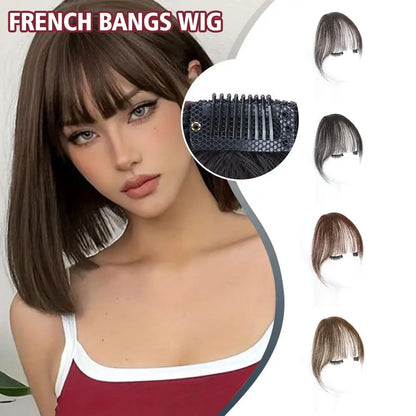 Air Bangs Perücke für Frauen mit natürlicher Stirnpartie, unsichtbarem Haarfleck, rundem Gesicht, französischem Pony, gefälschtem Pony