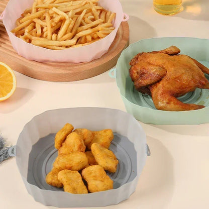 18CM Air Fryer Silikonkorb Silikonform Airfryer Ofen Backblech Pizza Fried Chicken Korb Wiederverwendbare Pan Liner Zubehör