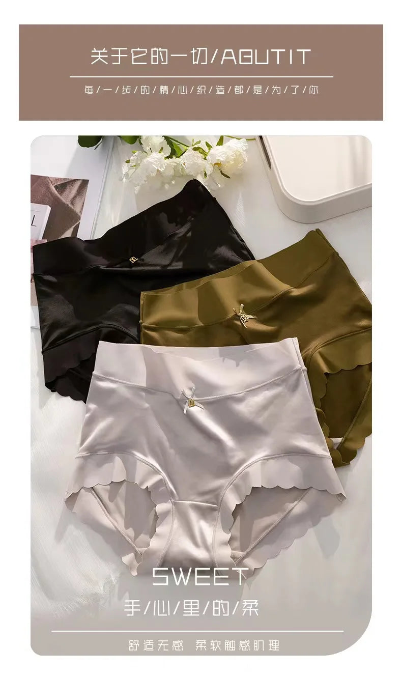 2 Pcs/set Satin Ice silk Underwear Women's Briefs Soft Sexy High quality Comfortable Abdomen Panties smooth Lingerie