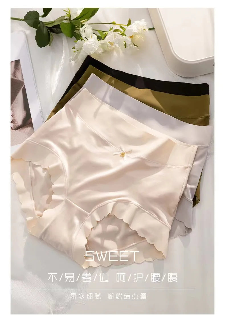 2 Pcs/set Satin Ice silk Underwear Women's Briefs Soft Sexy High quality Comfortable Abdomen Panties smooth Lingerie