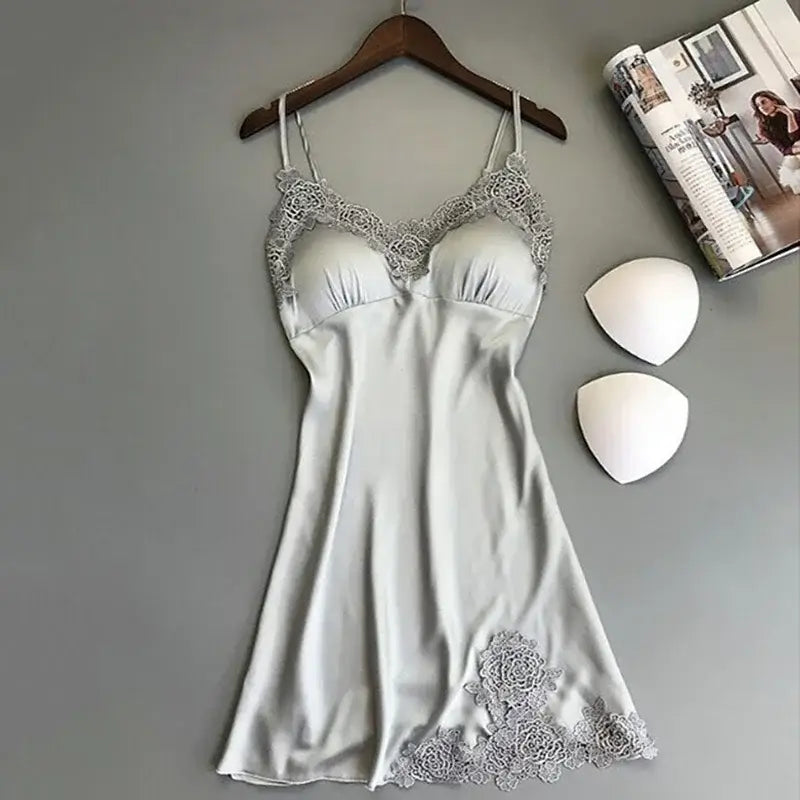 Ladies Silk Satin Night Dress Sleeveless Nighties V-neck Nightgown Nightdress Lace Sleepwear Nightwear For Women Sleep Tops