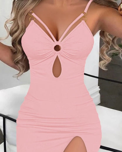 Vestido de verano 2024 para mujer, sexy, con escote en V, abertura alta, ajustado, con tirantes finos, para vacaciones y fiestas en la playa.