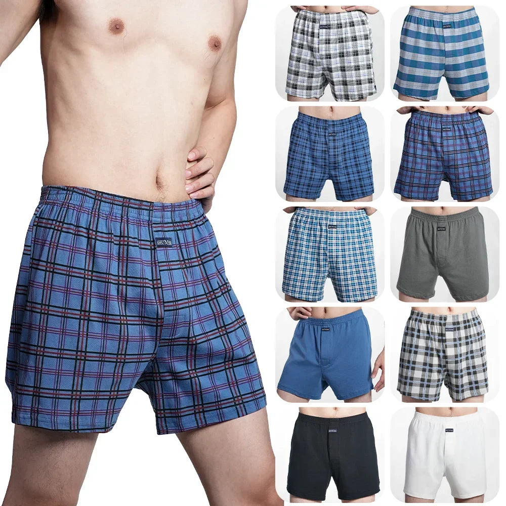 Men's 100% Cotton Boxer Shorts Foreskin Underwear High Waist Big Underpants Casual Plaid Plus Size Aro Alo Allo Pants M-3XL