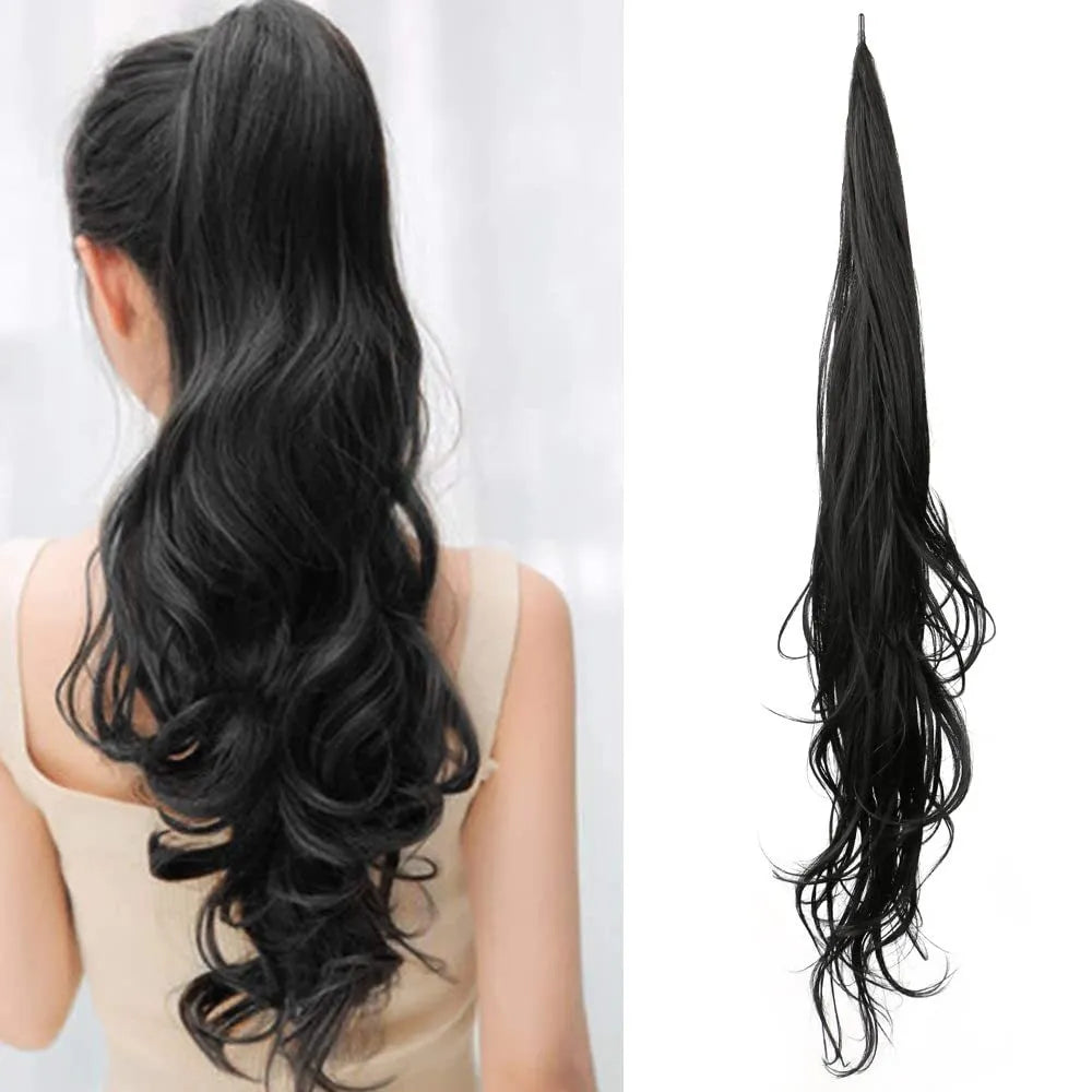 32inch Synthetic PonyTail Long Layered Flexible Wrap Around Fake Tail Hair Extensions Natural Curly Hairpiece for Women San Remo