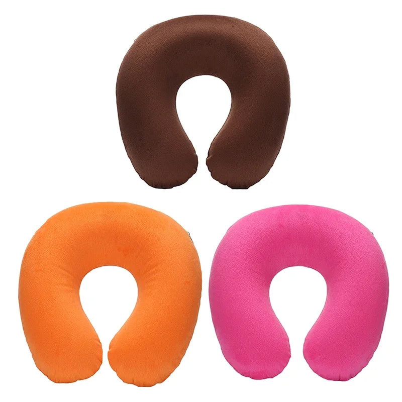 U-shaped Travel Pillow Car Air Flight Office Inflatable Neck Pillow Short Plush Cover PVC Support Headrest Soft Nursing Cushion San Remo Shops