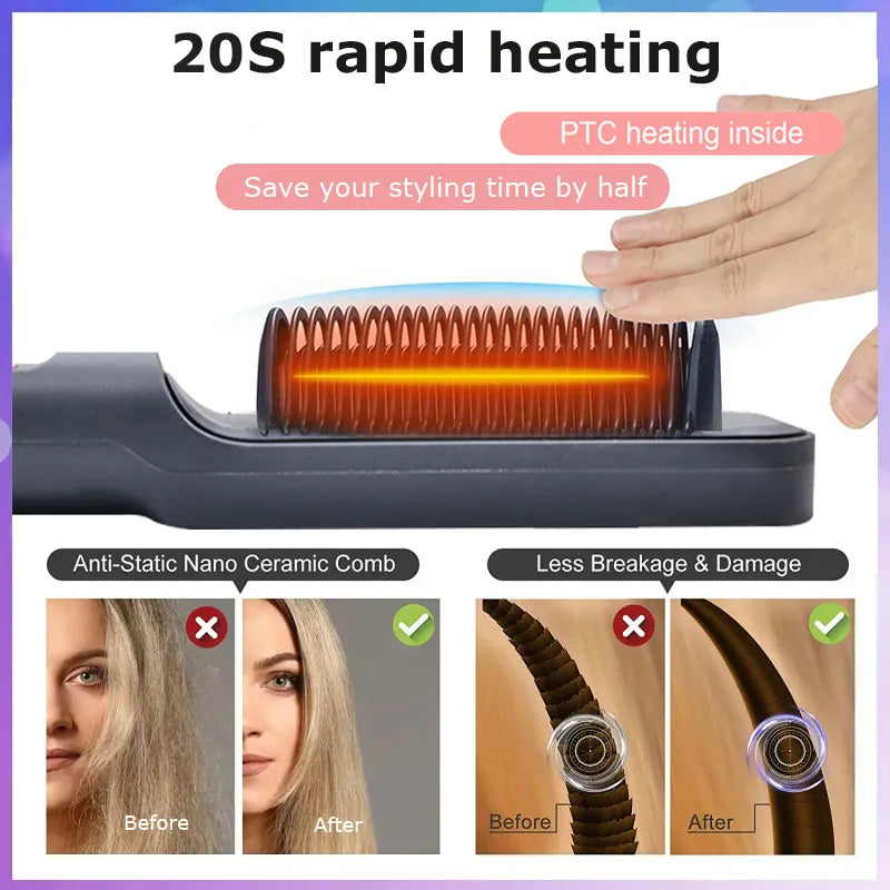 Electric Hot Comb Multifunctional Straight Hair Straightener Comb Negative Ion Anti-Scalding Styling Tool Straightening Brush San Remo