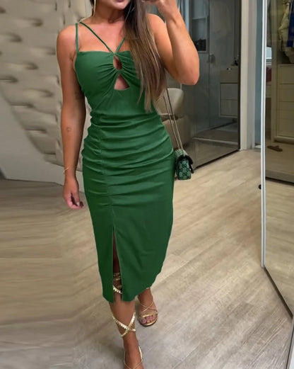 Vestido de verano 2024 para mujer, sexy, con escote en V, abertura alta, ajustado, con tirantes finos, para vacaciones y fiestas en la playa.