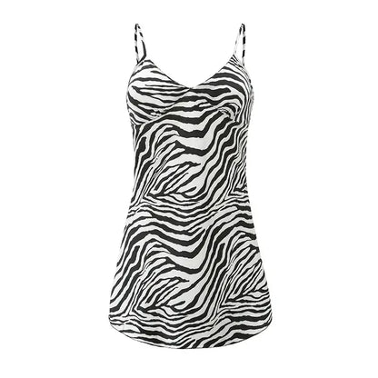 Camisones de mujer con sujetador acolchado, camisón de satén de seda sintética, vestido de dormir femenino con estampado de leopardo, ropa de dormir sin mangas, ropa de dormir para estar en casa, pijama