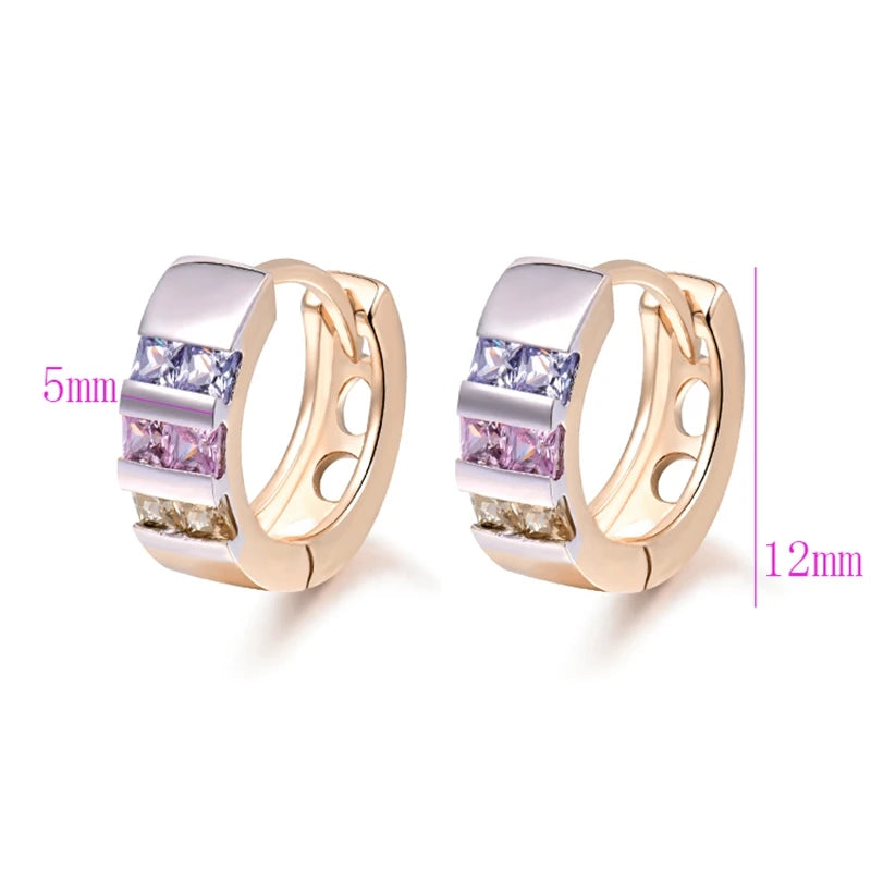 Colorful CZ Stone Small Hoop Earrings with Gold Plating for Women 1E2 Desers