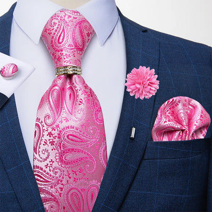 8cm Ties Handkerchief Cufflinks Metal Ring Brooch Pin 5 Pcs Set