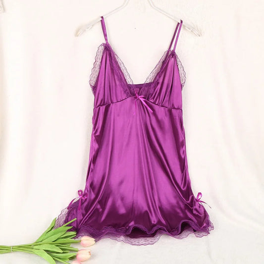 Nightgown  V Neck Lace Sleeveless Lingerie Thin Halter Backless Sleepwear