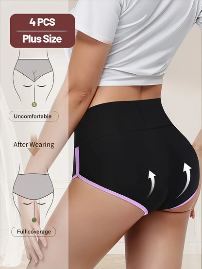 4pcs Women's Mid-Rise Briefs, soft polyester and spandex blend.