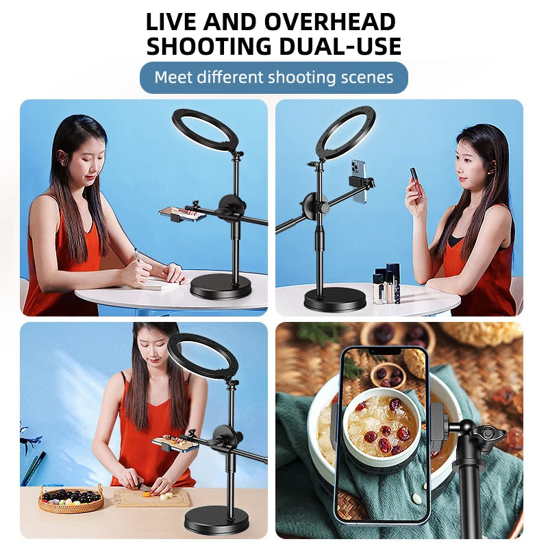 YELANGU Overhead Tripod With 6CM Ring Light Table Tabletop Shooting With Phone Holder Boom Arm For Live Youtube Streaming Video San Remo Shops