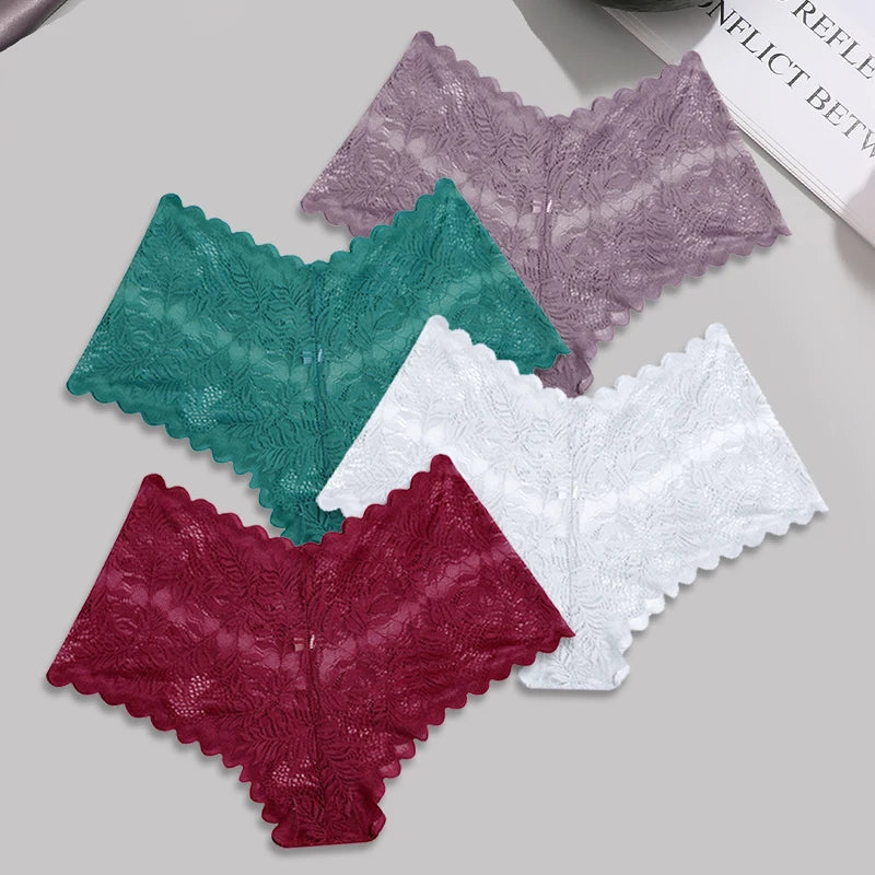 4pcs Lace Floral Panties Female Low-Waist Breathable Girls Lingerie