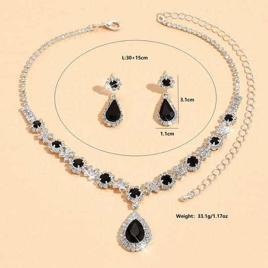 2Pcs Women Waterdrop Rhinestone Pendant Necklace