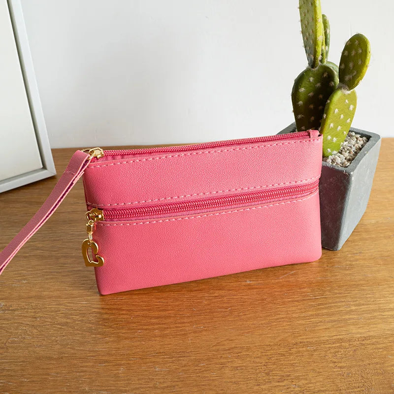 Portable Card Holder Fashionable Small Double Zipper Ladies Bag Elegant Clutch for Gift