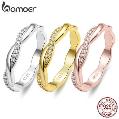 Anillo BAMOER de plata de ley 925 con circonita cúbica, chapado en oro de 14 quilates, para mujer, 3 colores, BSR248
