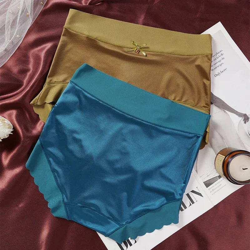 2pcs/set High-waist Women's Simple Satin Ice Silk Seamless Underwear Female Breathable High Quality Panties Butt Lift Briefs