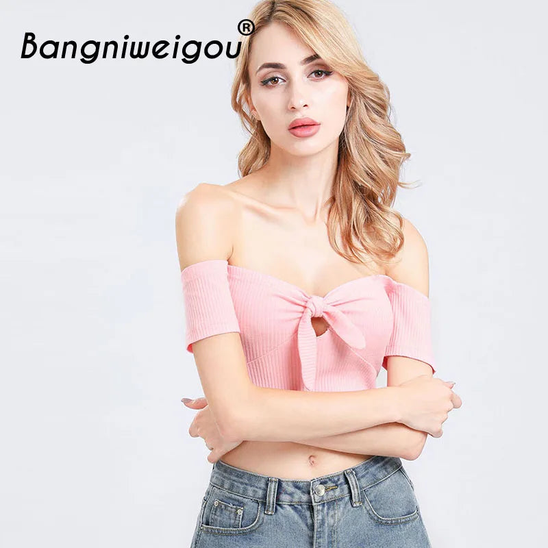 Off Shoulder Knit Crop Top
