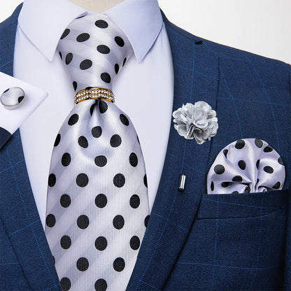 8cm Ties Handkerchief Cufflinks Metal Ring Brooch Pin 5 Pcs Set